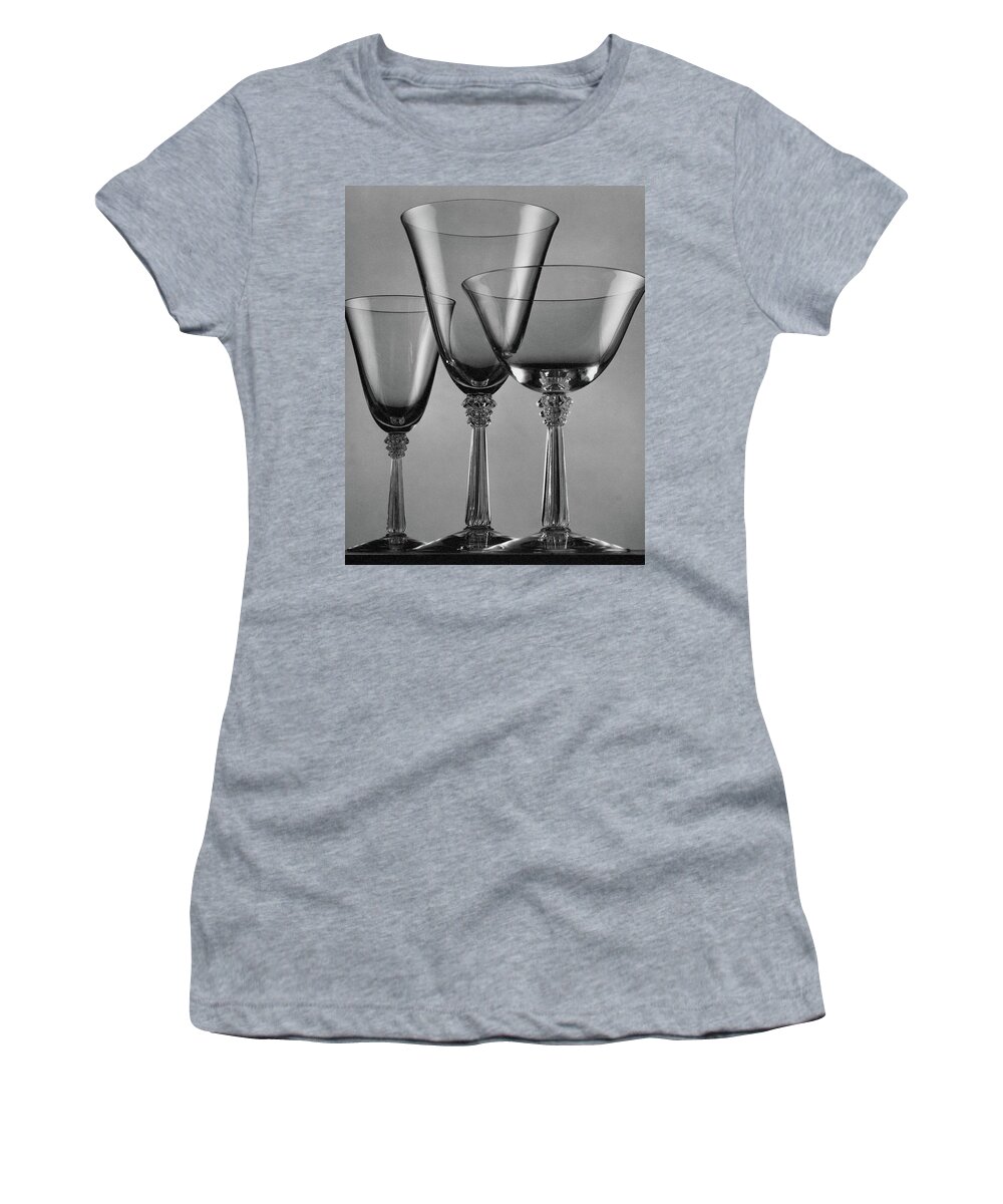 Table Setting Women's T-Shirt featuring the photograph Three Glasses By Fostoria by Peter Nyholm