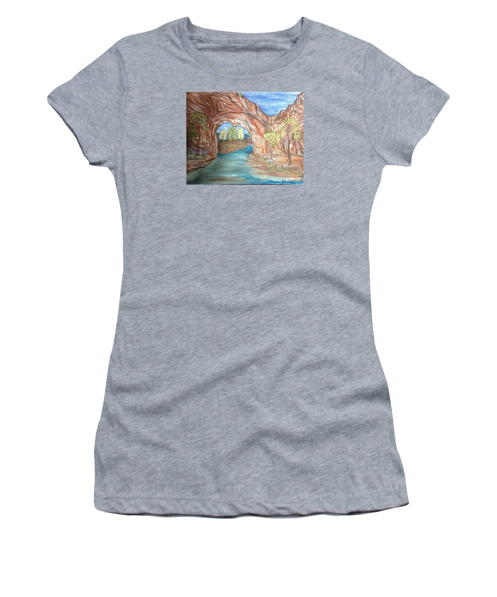 Red Rocks Women's T-Shirt featuring the painting Through the Rock Window by Suzanne Surber