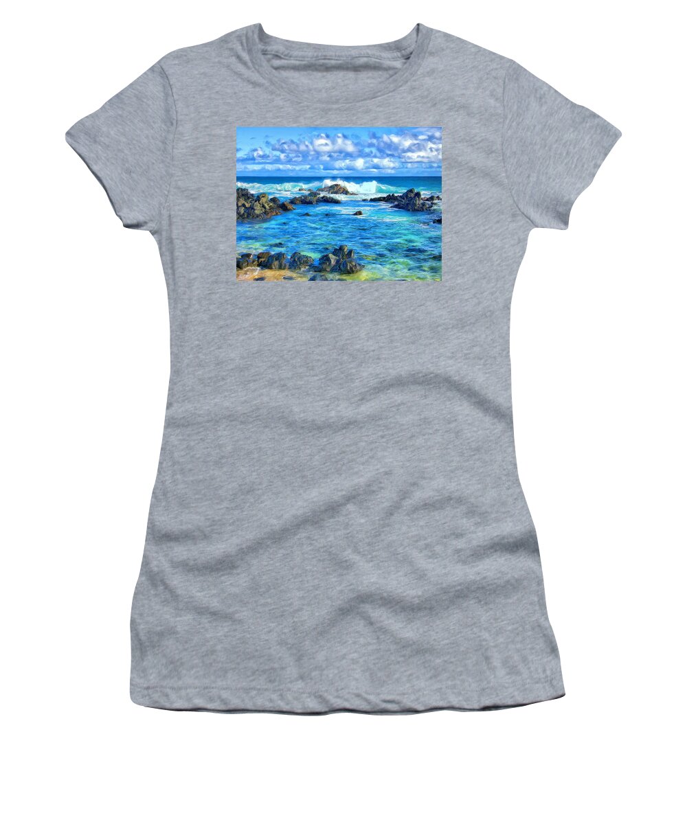 Tidepool Women's T-Shirt featuring the painting Tide Pool Near Hana Maui by Dominic Piperata