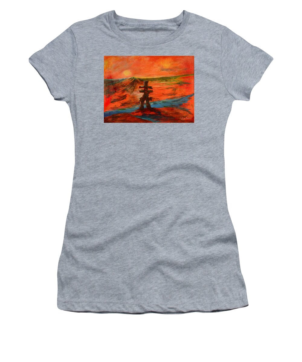 Abstract Art Women's T-Shirt featuring the painting Top Of The World by Sher Nasser