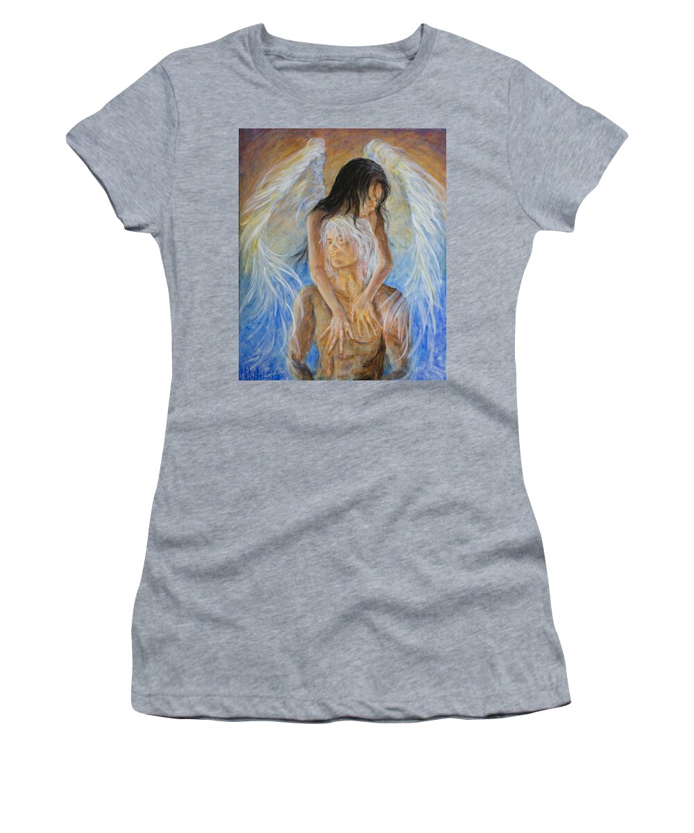 Angel Women's T-Shirt featuring the painting Touch Of An Angel by Nik Helbig