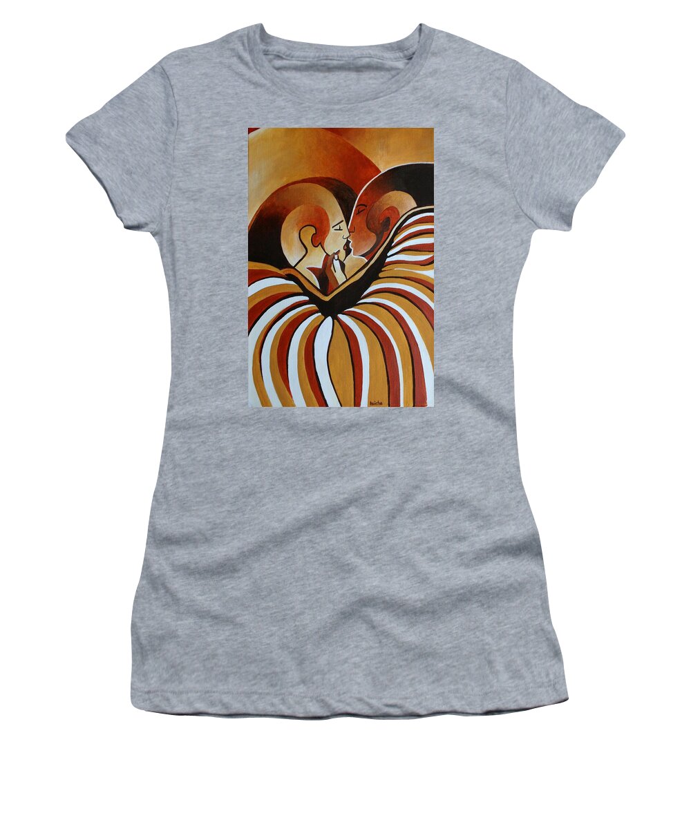 Couple Women's T-Shirt featuring the painting Touched By Africa I by Taiche Acrylic Art
