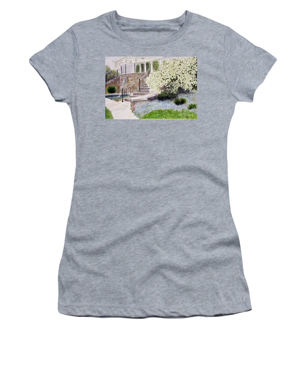 Tower Hill Women's T-Shirt featuring the painting Tower Hill Blues by Carol Flagg