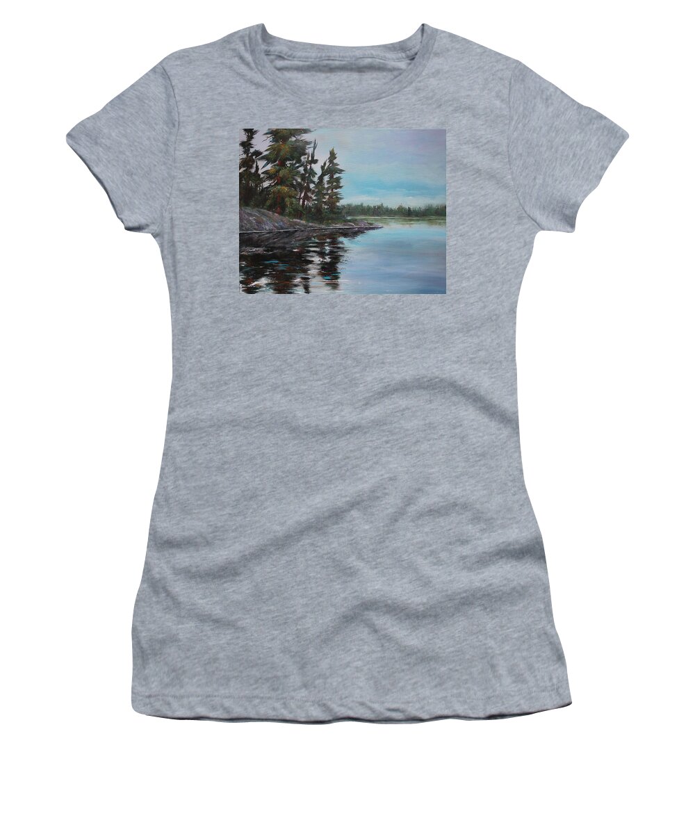 Lake Women's T-Shirt featuring the painting Tranquil Bay by Ruth Kamenev