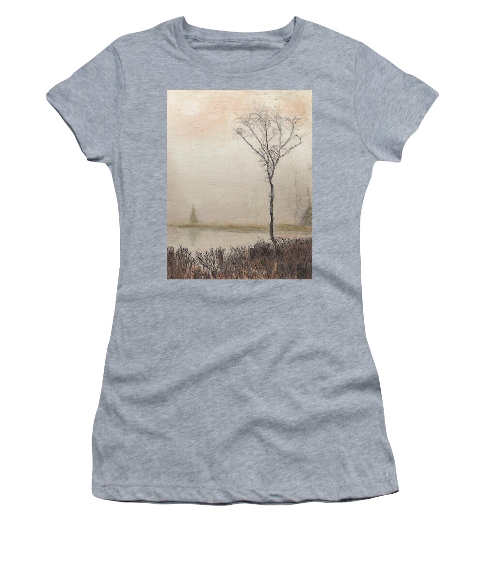 Nature Women's T-Shirt featuring the mixed media Tranquil Morning by Cara Frafjord