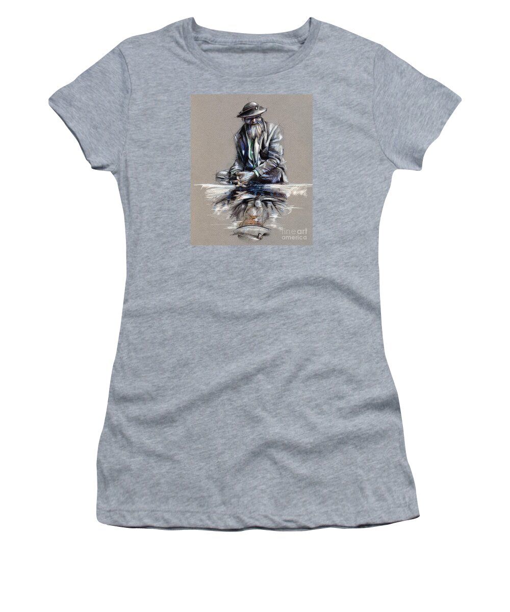 Meditation Women's T-Shirt featuring the drawing Transcendental Meditation - drawing by Daliana Pacuraru