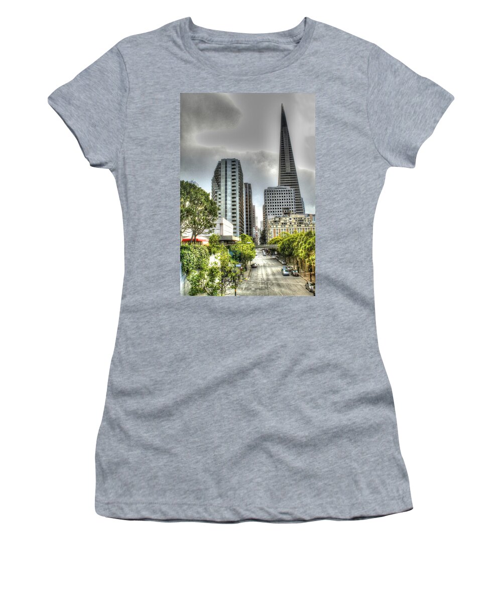 San Francisco Women's T-Shirt featuring the photograph Transmerica Pyramid from the Embarcadero by SC Heffner