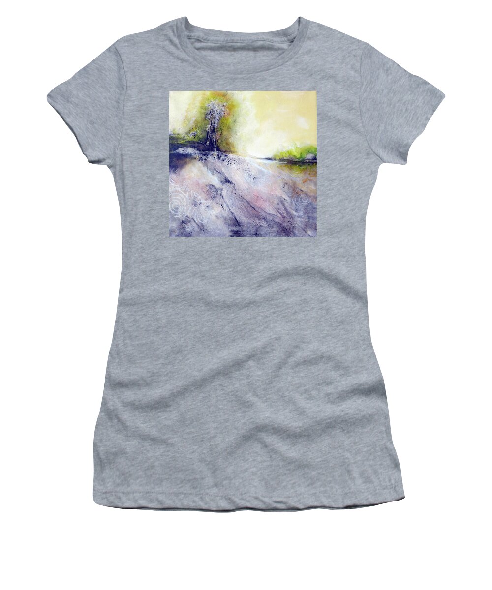 Art Women's T-Shirt featuring the painting Tree Growing On Rocky Riverbank by Ikon Ikon Images
