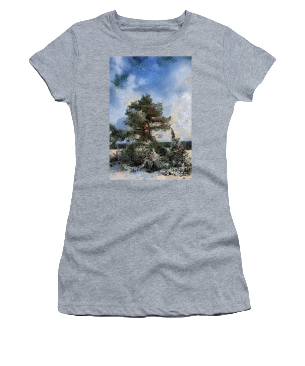 Winter Women's T-Shirt featuring the digital art Tree in the wintery landscape by Gina Koch