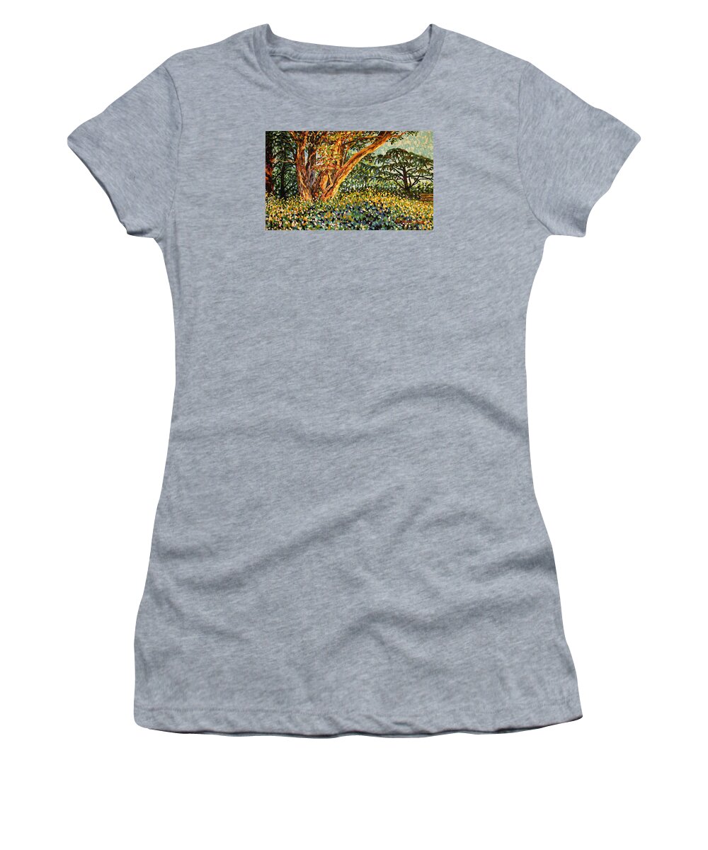 Bonnie Follett Women's T-Shirt featuring the painting Trees at Sunset in Lafayette Park by Bonnie Follett