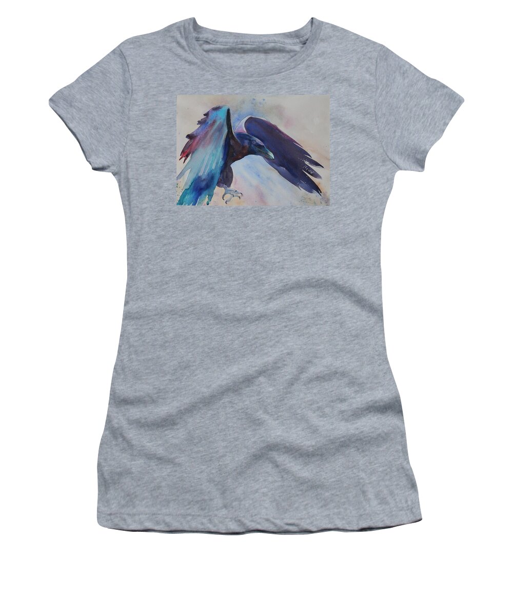 Raven Women's T-Shirt featuring the painting Trickster by Ruth Kamenev