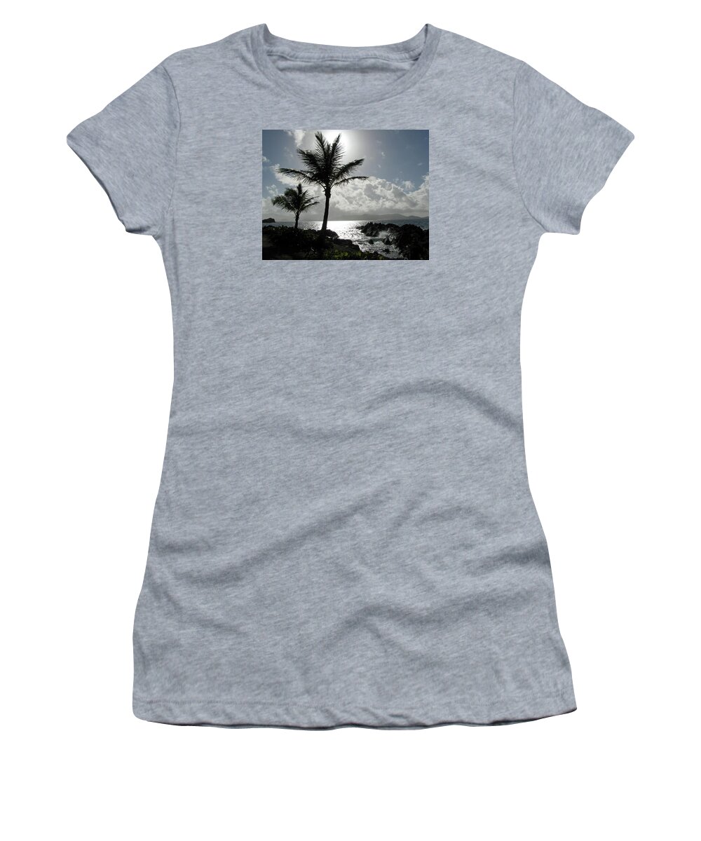 Sapphire Beach Women's T-Shirt featuring the photograph Tropical Mornings - Silhouettes 02 by Pamela Critchlow