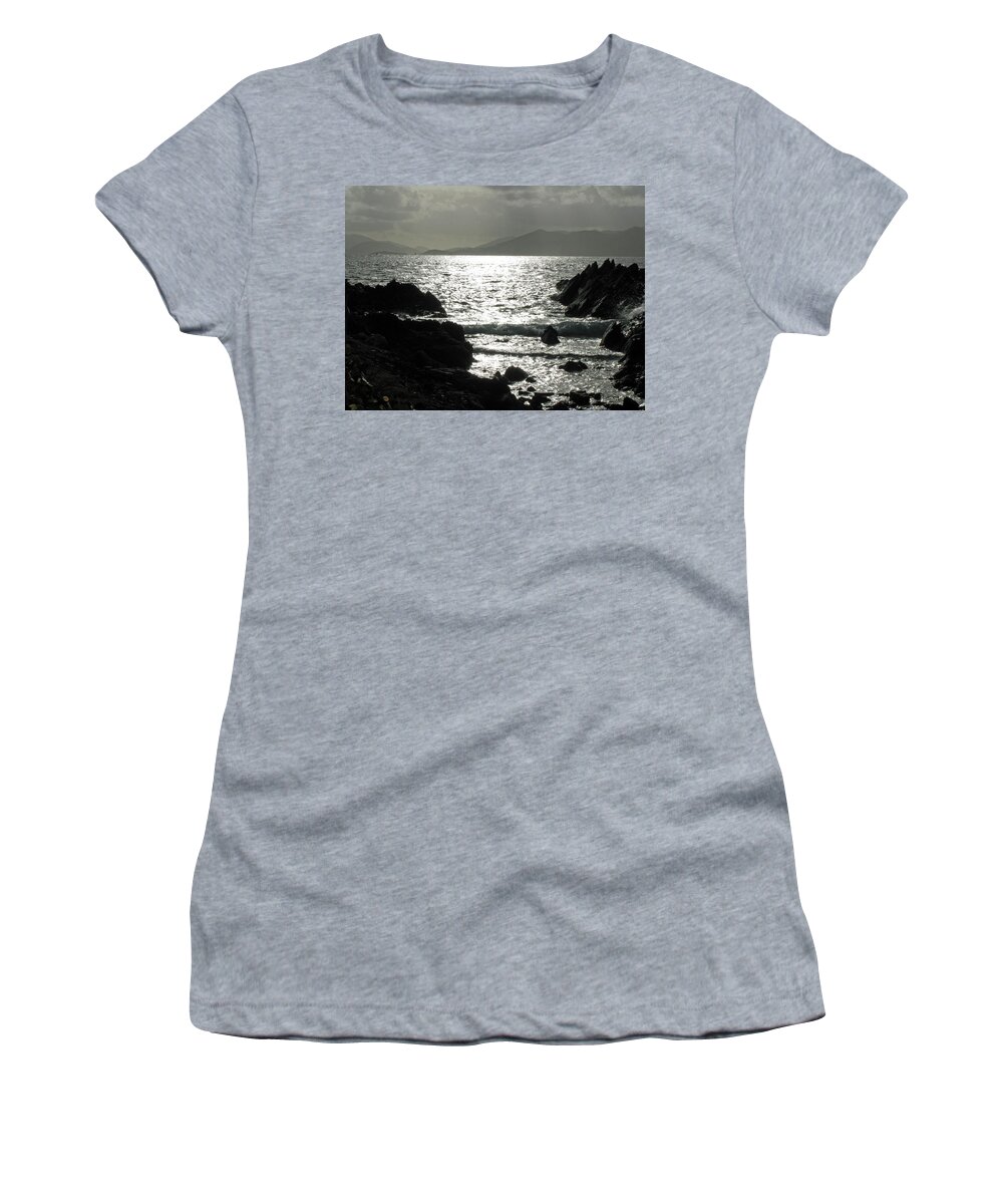 Sapphire Beach Women's T-Shirt featuring the photograph Tropical Mornings - Silhouettes 08 by Pamela Critchlow