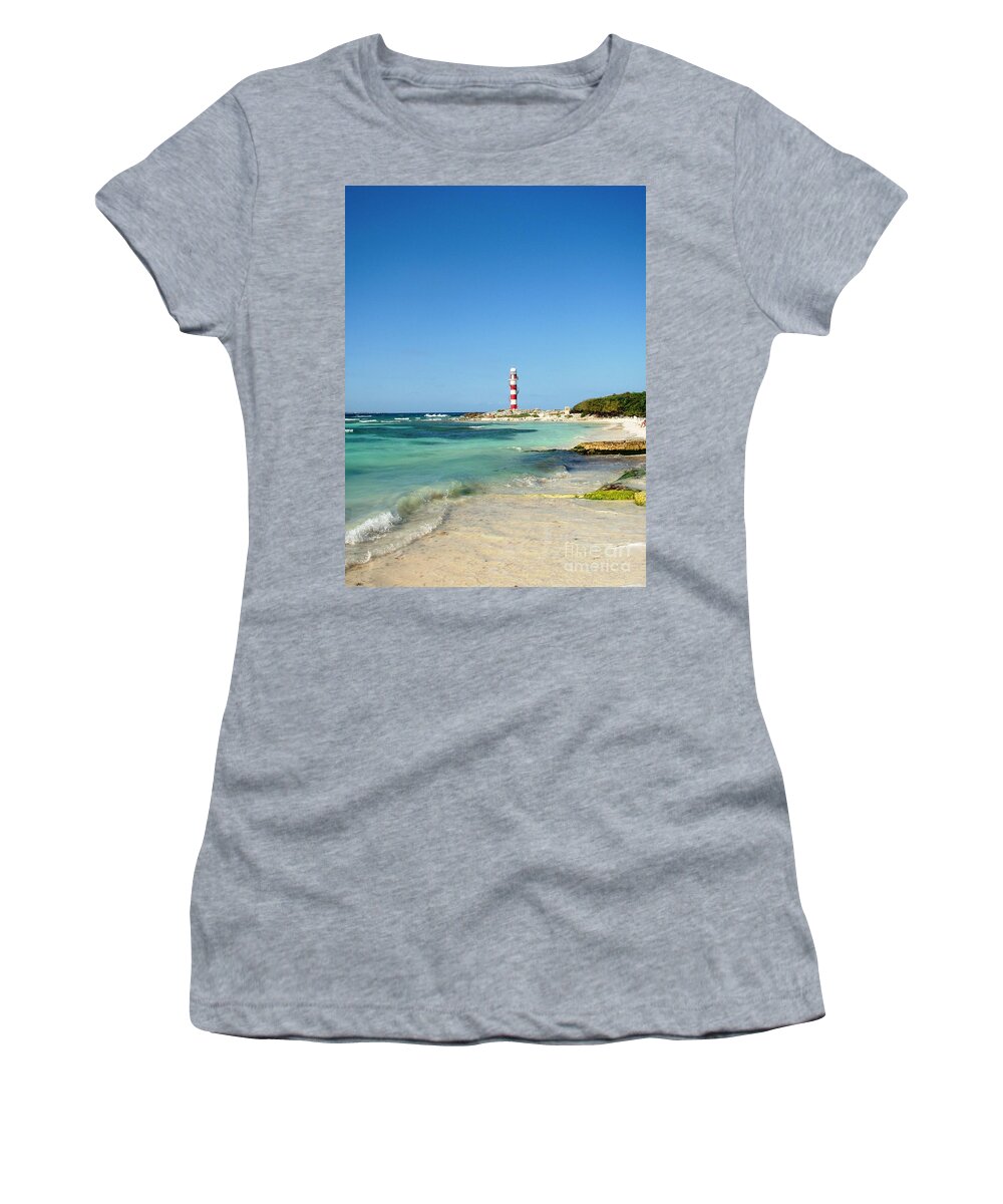 Tropical Women's T-Shirt featuring the photograph Tropical Seascape with Lighthouse by Cristina Stefan