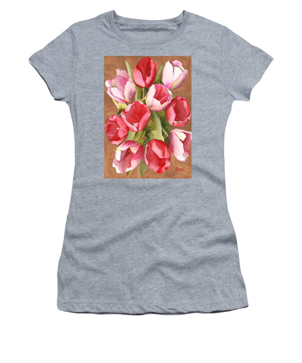 Watercolor Women's T-Shirt featuring the painting Tulip Bouquet by Ken Powers