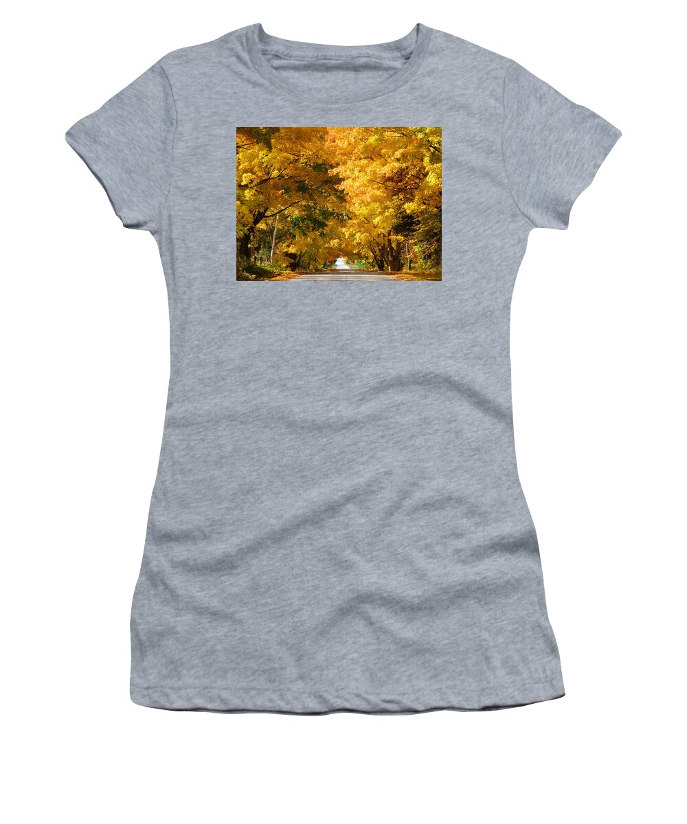Fall Women's T-Shirt featuring the photograph Tunnel of Yellow Leaves by David T Wilkinson