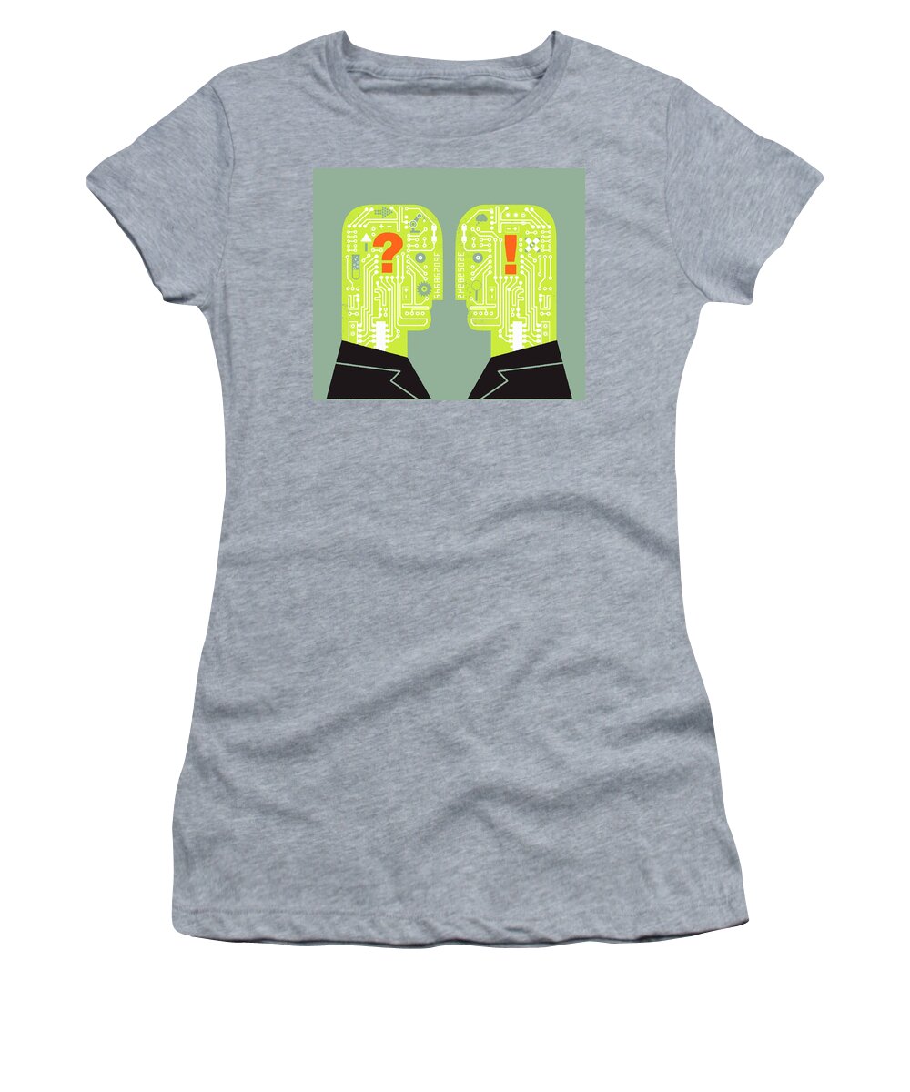 Adult Women's T-Shirt featuring the photograph Two Men Face To Face With Circuit Board by Ikon Ikon Images