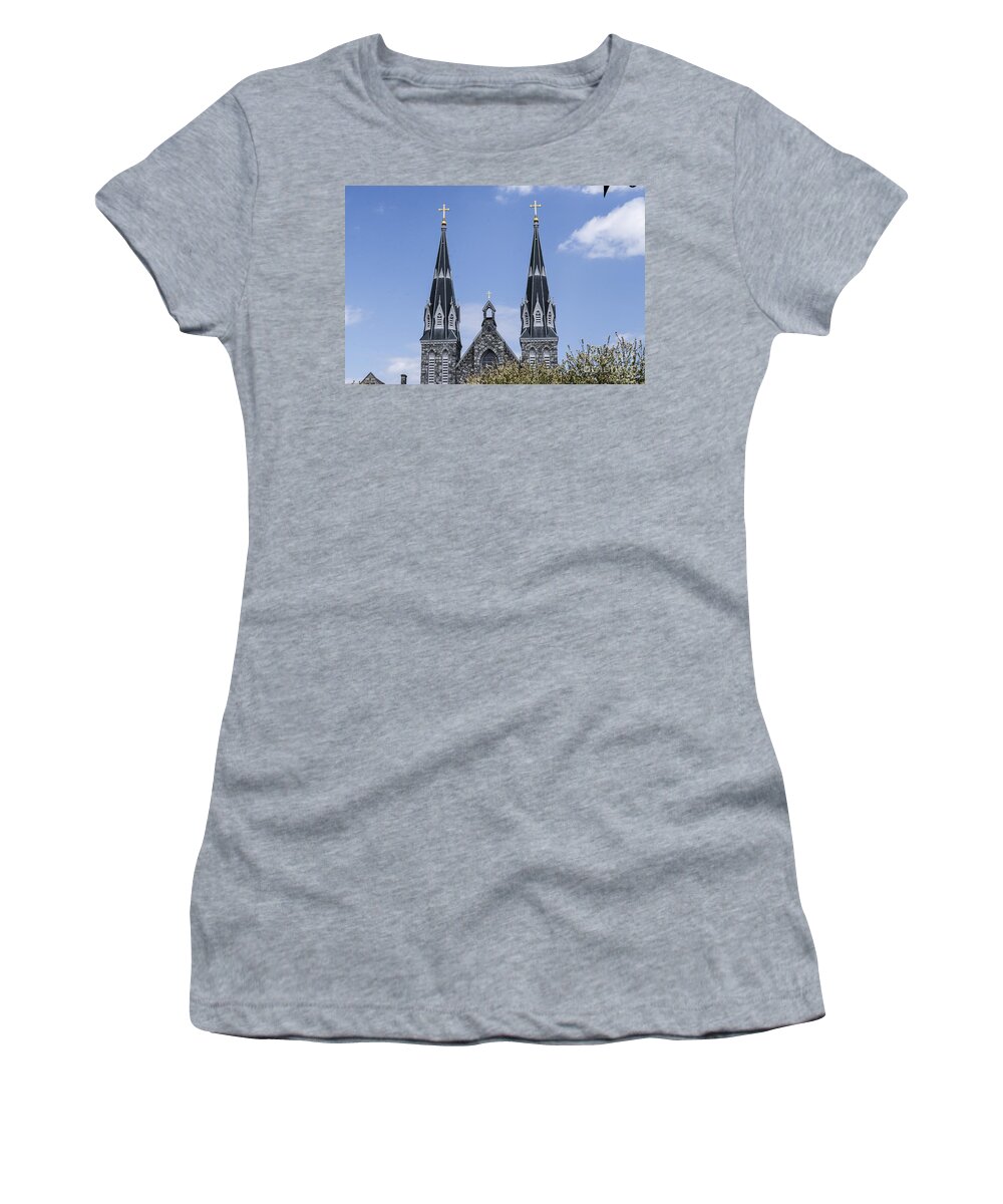 Church Women's T-Shirt featuring the photograph Two Spires by Judy Wolinsky