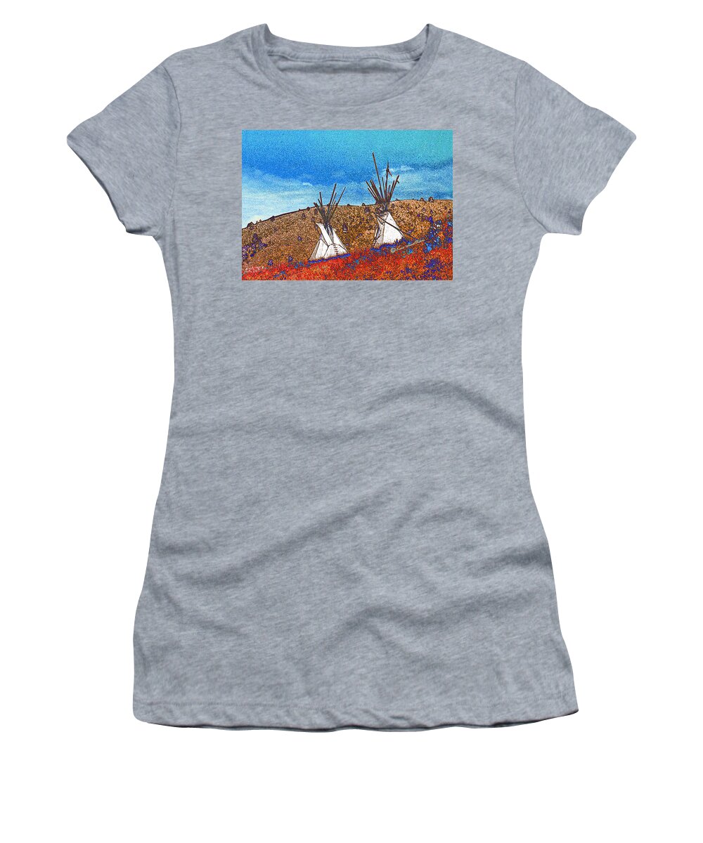 American Indian Women's T-Shirt featuring the photograph Two Teepees by Kae Cheatham