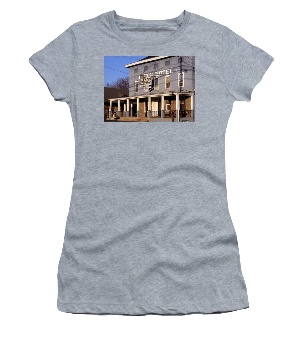 Scenic Tours Women's T-Shirt featuring the photograph Union Hotel by Skip Willits