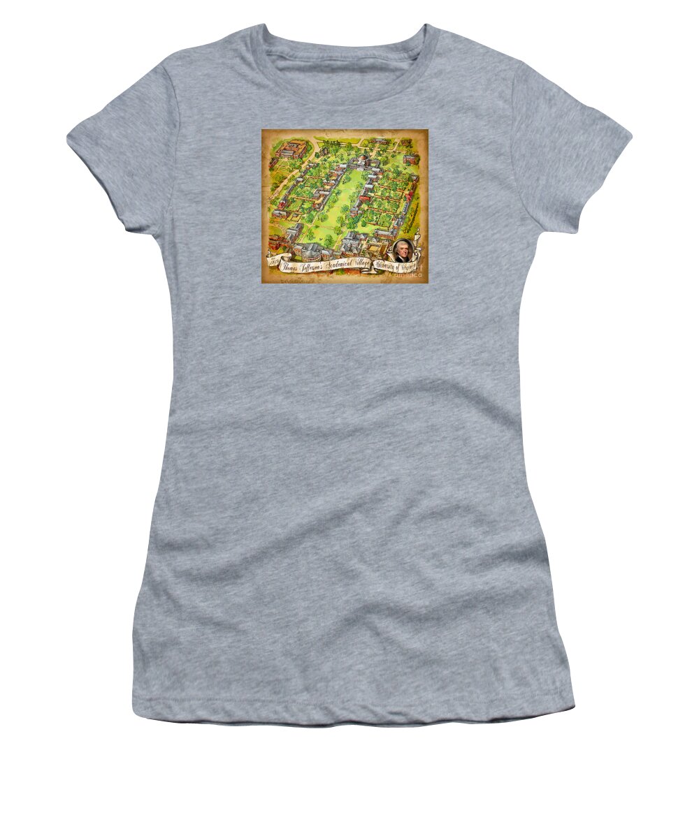 University Of Virginia Women's T-Shirt featuring the painting University of Virginia Academical Village with scroll by Maria Rabinky