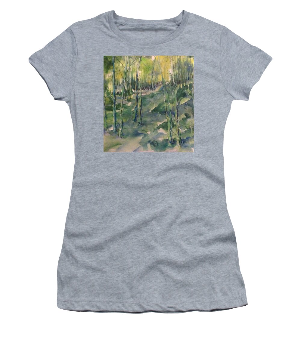 Swamp Women's T-Shirt featuring the painting Untitled Swamp by Robin Miller-Bookhout