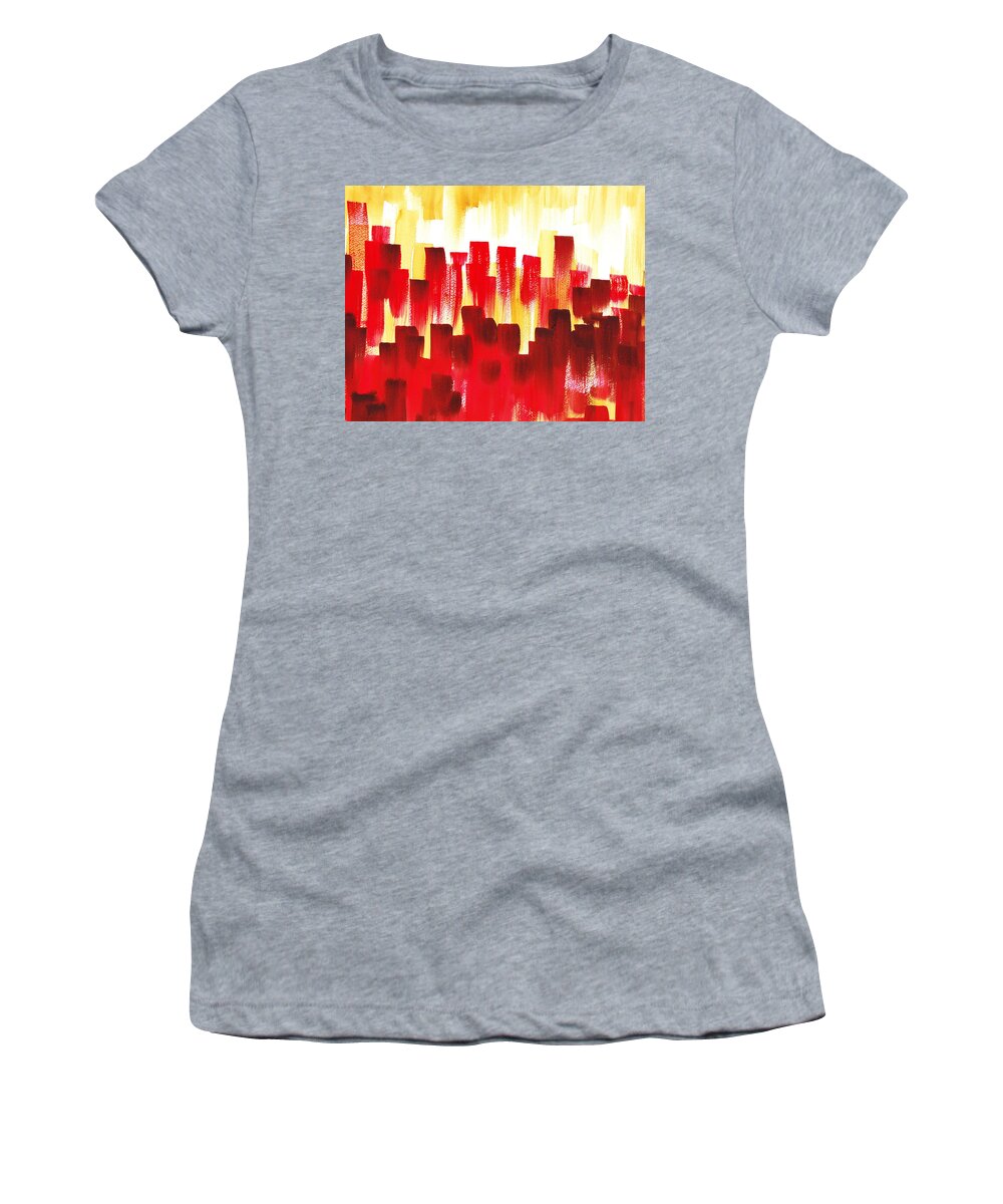 Abstract Women's T-Shirt featuring the painting Urban Abstract Red City Lights by Irina Sztukowski