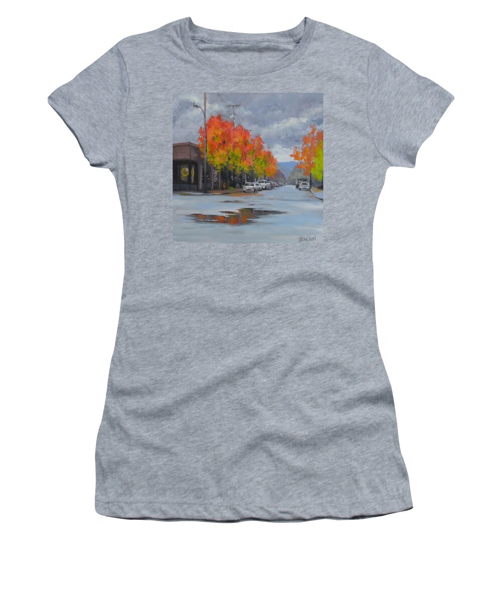 Autumn Women's T-Shirt featuring the painting Urban Autumn by Karen Ilari