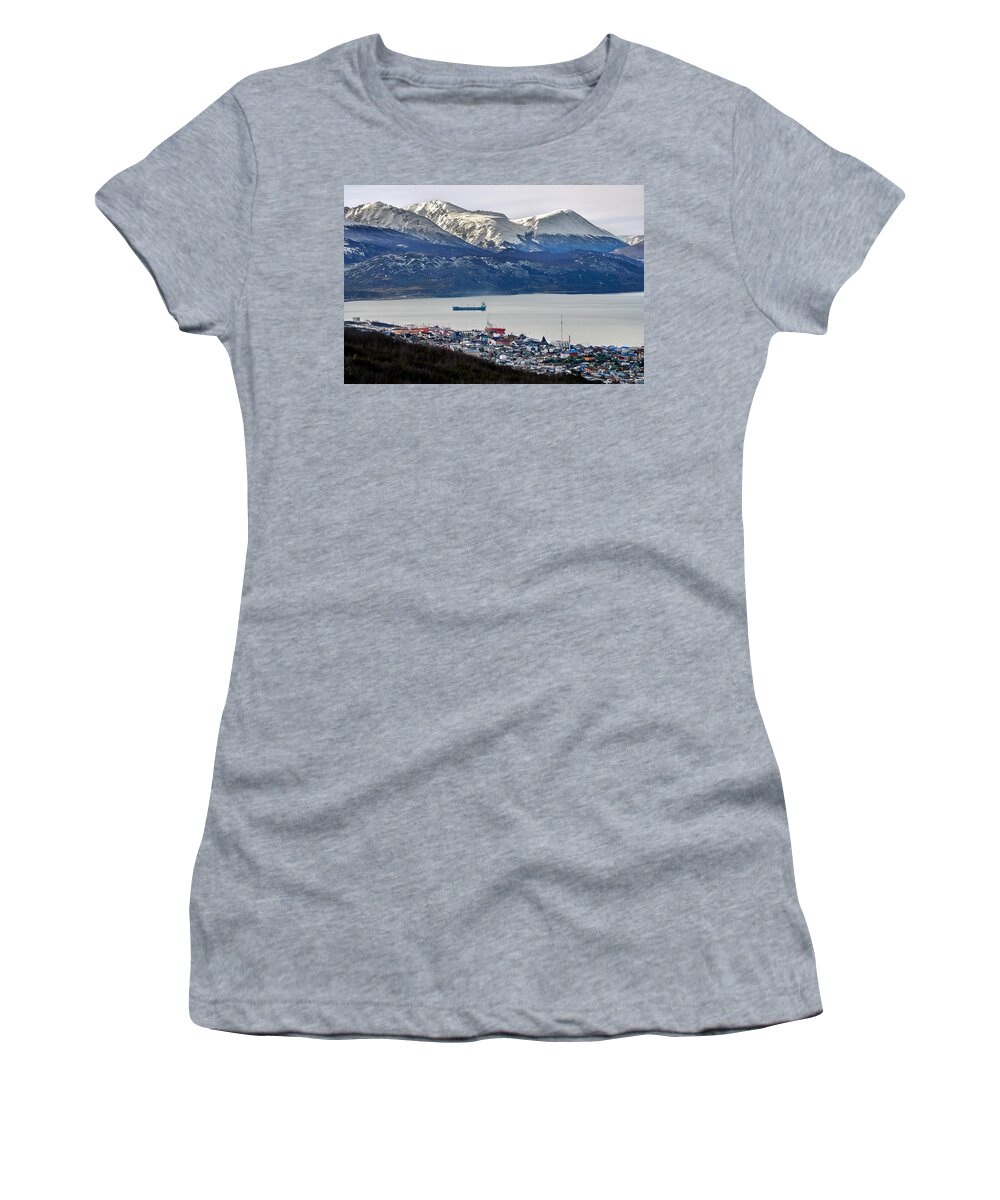 Ushuaia Women's T-Shirt featuring the photograph Ushuaia with Mountains by Jess Kraft