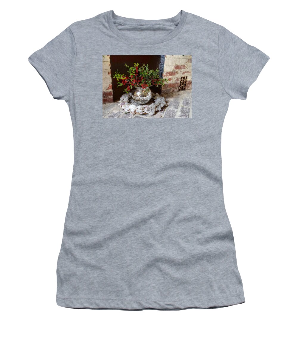 Stilll Life Women's T-Shirt featuring the photograph Vase And Wild Berries by Kathy Baccari