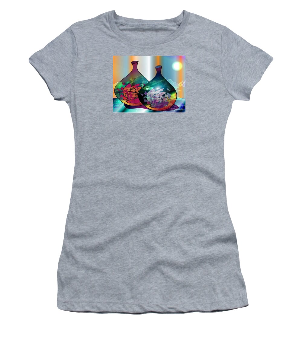 Drawing Women's T-Shirt featuring the digital art Vases in the moonlight by Iris Gelbart