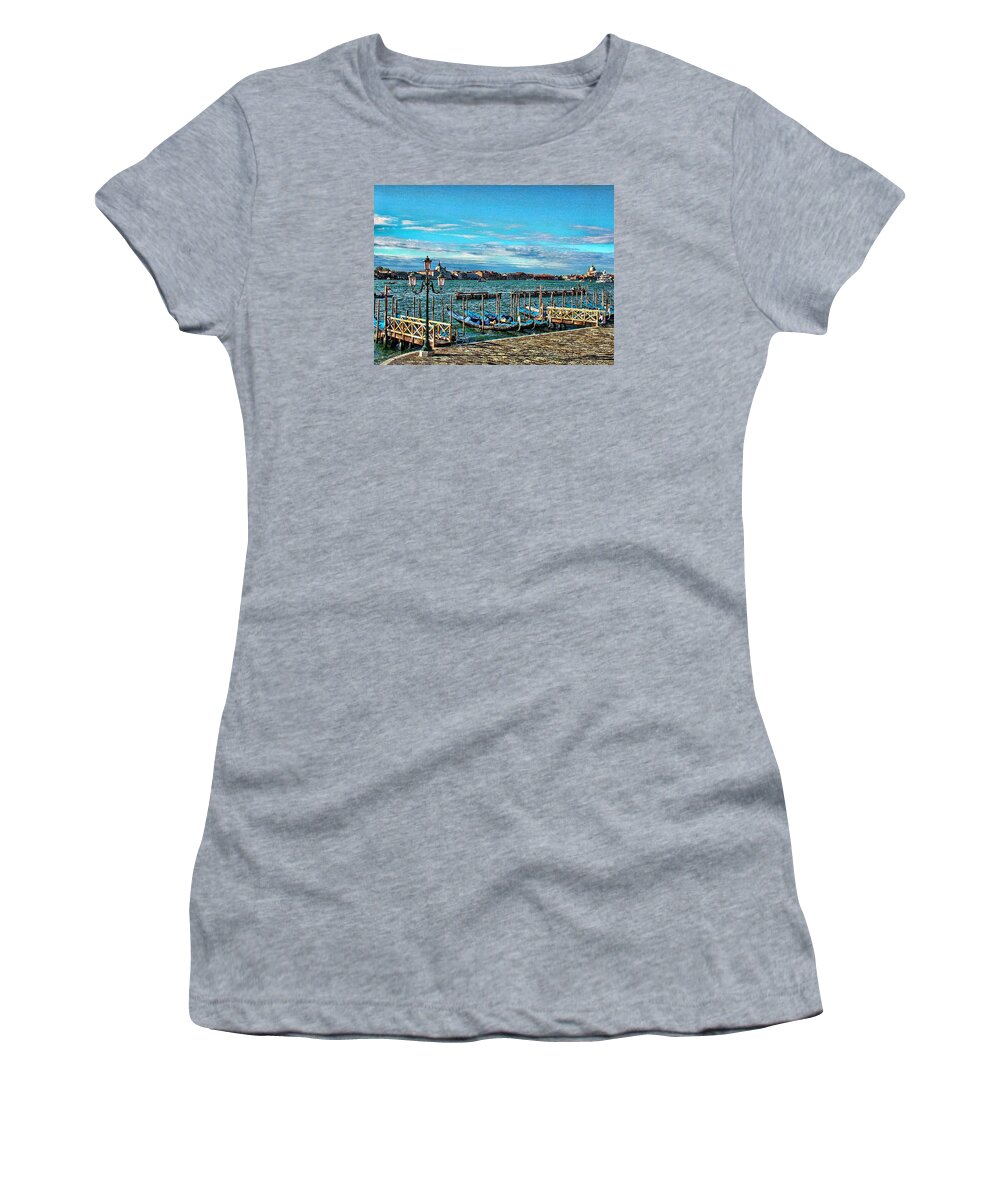 Italy Women's T-Shirt featuring the photograph Venice Gondolas on the Grand Canal by Kathy Churchman