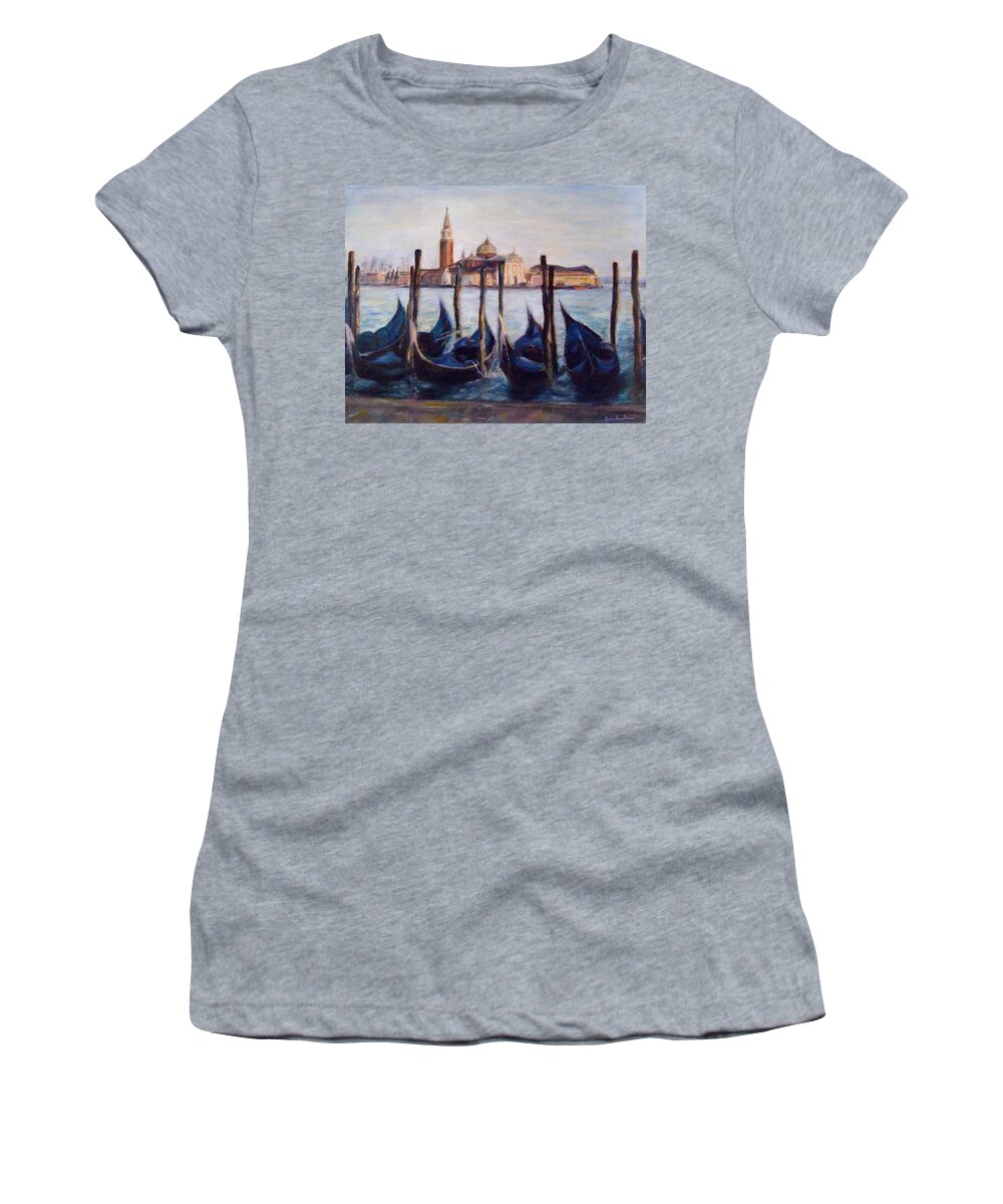 Venice Women's T-Shirt featuring the painting Venice Through the Gondolas Italy Painting by Quin Sweetman
