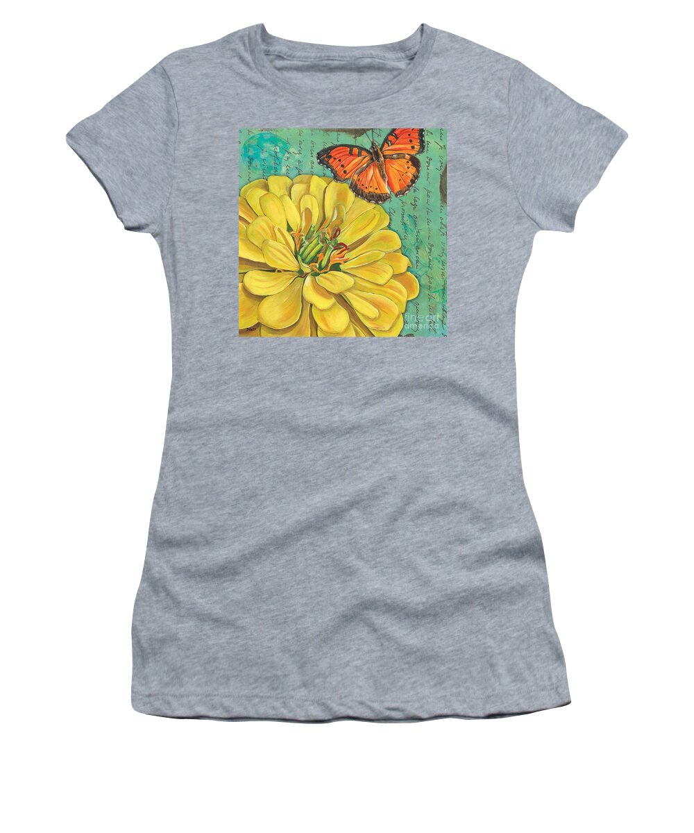 Floral Women's T-Shirt featuring the painting Verdigris Floral 2 by Debbie DeWitt