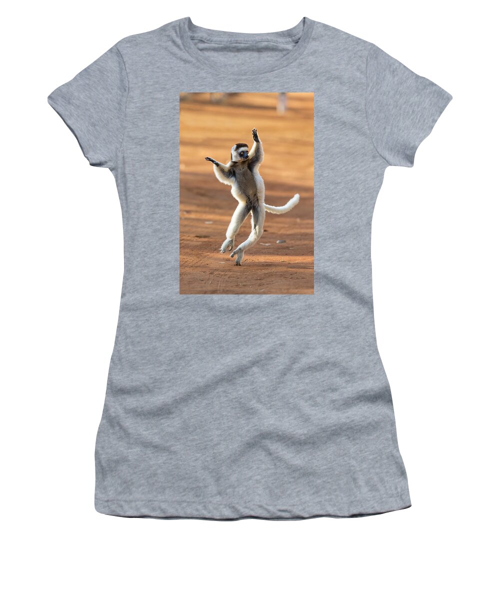 Feb0514 Women's T-Shirt featuring the photograph Verreauxs Sifaka Hopping Madagascar by Konrad Wothe