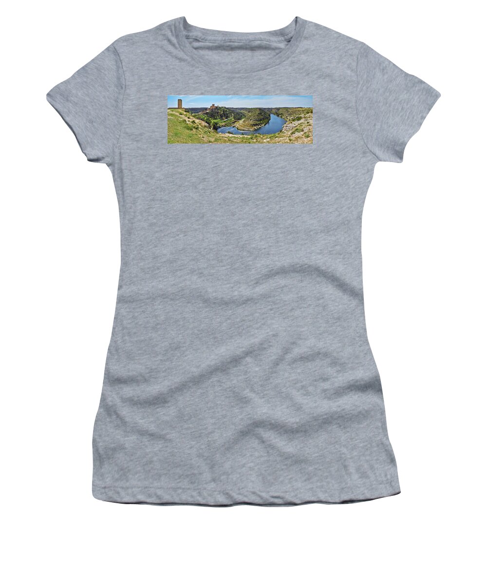 Photography Women's T-Shirt featuring the photograph View Of Jucar River Crossing Alarcon by Panoramic Images