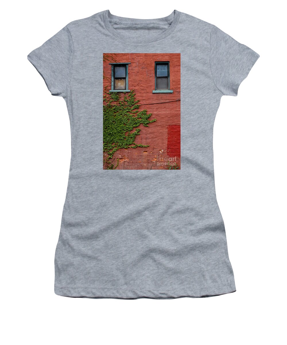 Brick Wall Women's T-Shirt featuring the photograph Vines on a Wall Uptown Pitttsburgh by Amy Cicconi