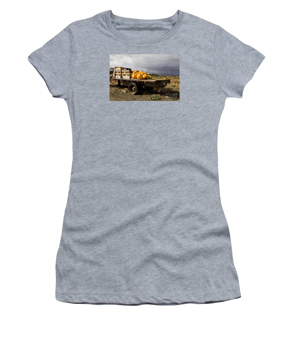 Vintage Women's T-Shirt featuring the photograph Vintage Dodge Brothers Pumpkin truck with two trees Ventura by David Millenheft