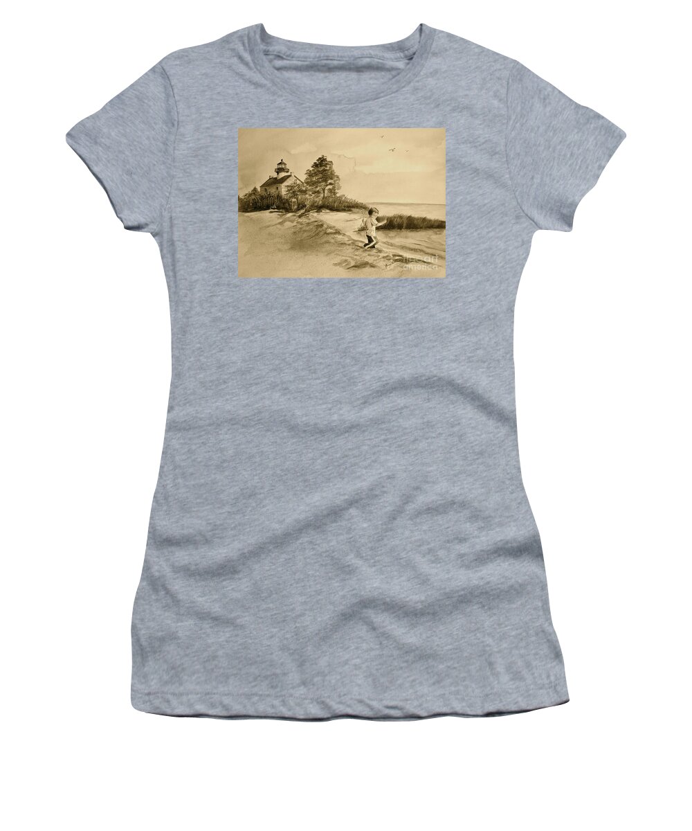East Point Lighthouse Women's T-Shirt featuring the painting Vintage Jacob at East Point by Nancy Patterson