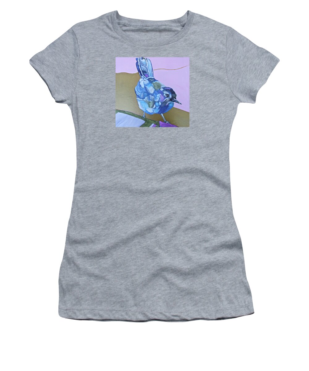 Birds Women's T-Shirt featuring the painting Visiting Wren by Jamie Downs