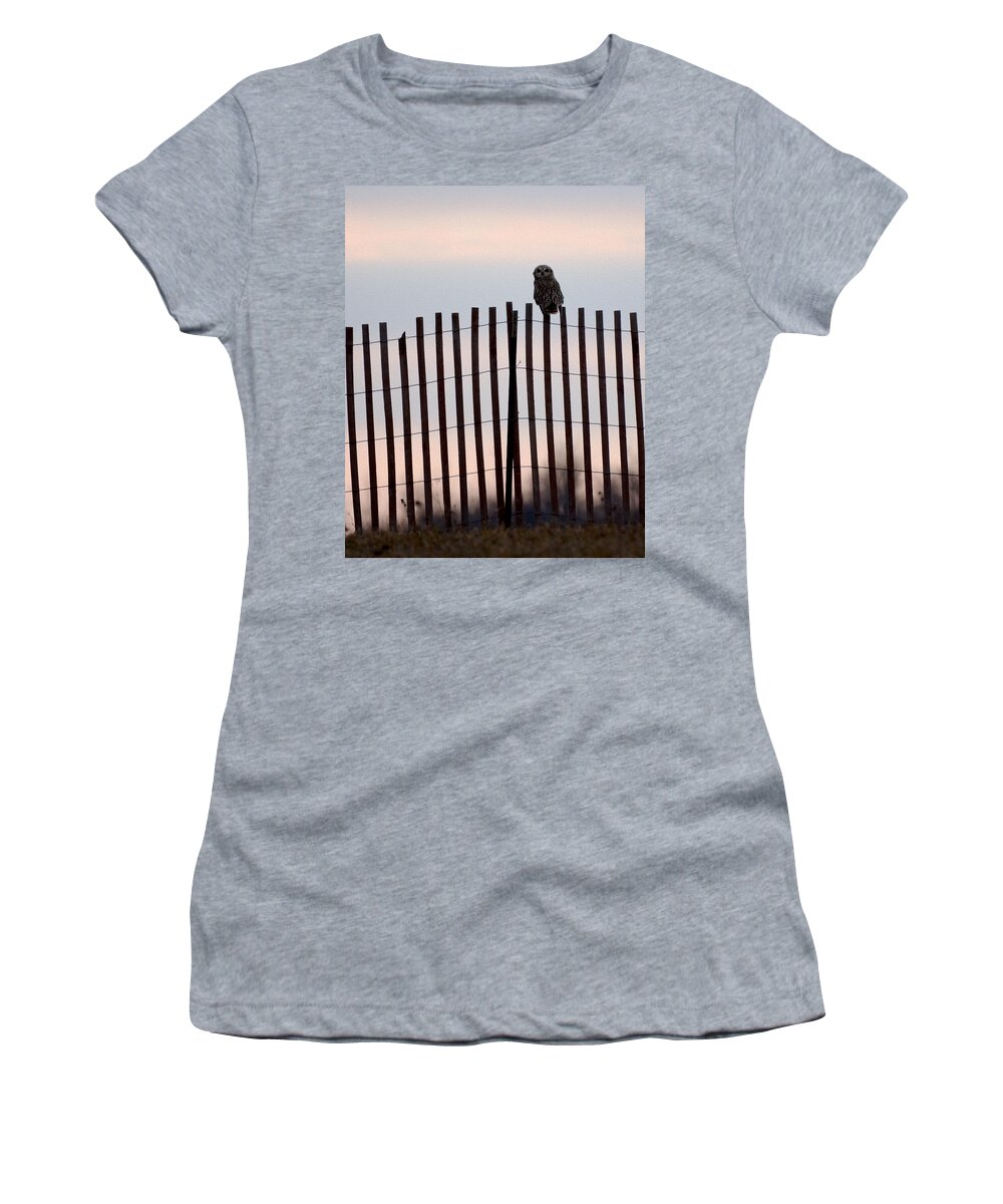 Short-eared Owl Women's T-Shirt featuring the photograph Waiting for the sun to go down by Tracy Winter