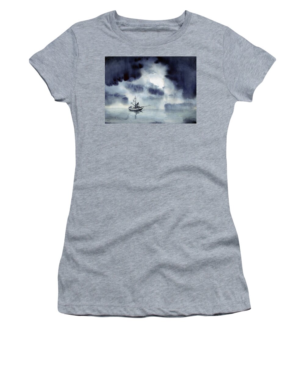 Ocean Women's T-Shirt featuring the painting Waiting Out The Squall by Sam Sidders