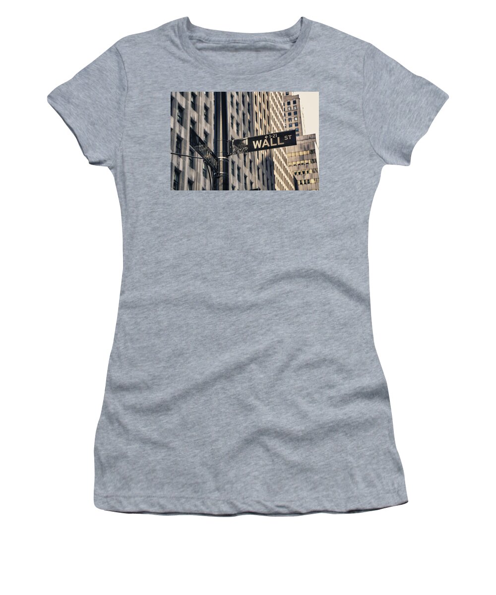 Wall Street Sign Women's T-Shirt featuring the photograph Wall Street Sign by Garry Gay