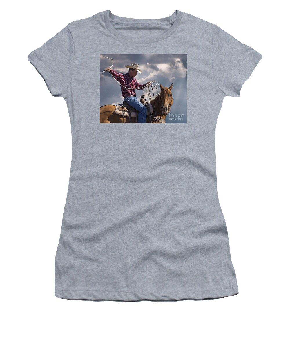 Warming Up To Rodeo Women's T-Shirt featuring the photograph Warming Up To Rodeo by Priscilla Burgers