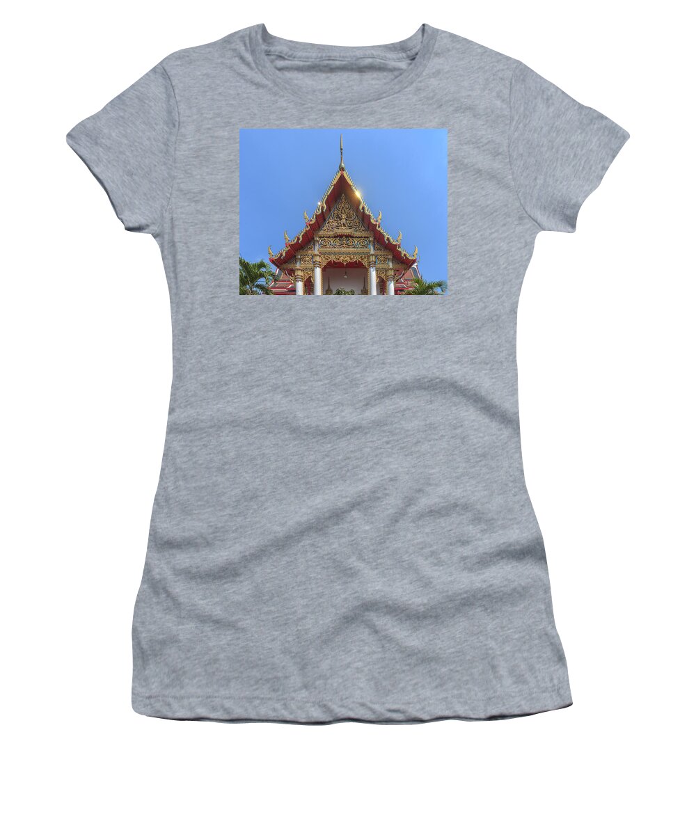 Temple Women's T-Shirt featuring the photograph Wat Dokmai Phra Ubosot Gable DTHB1777 by Gerry Gantt