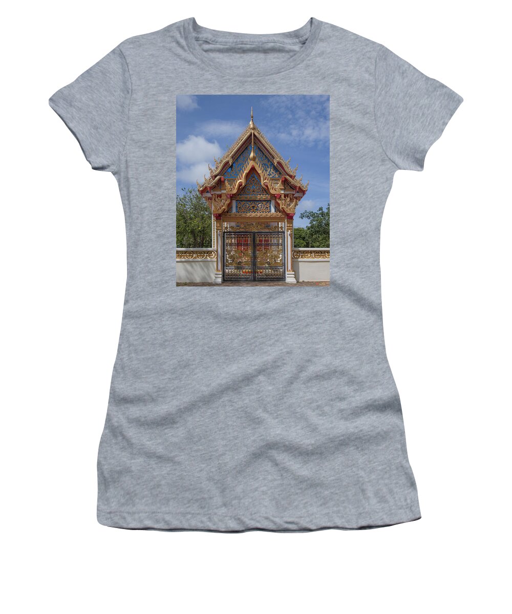 Scenic Women's T-Shirt featuring the photograph Wat Sawang Arom Ubosot Wall Gate DTHP382 by Gerry Gantt