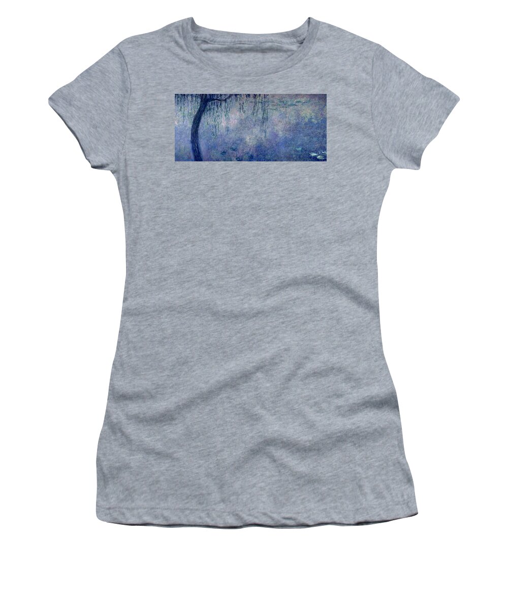 Impressionist Women's T-Shirt featuring the painting Waterlilies Two Weeping Willows by Claude Monet