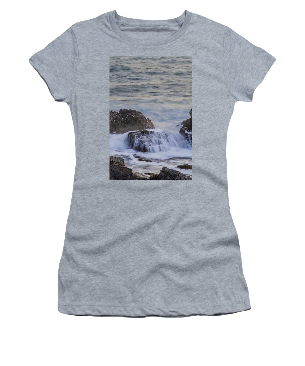 Waves Breaking On Rocks Women's T-Shirt featuring the photograph Waves breaking off Marginal Way by Nautical Chartworks