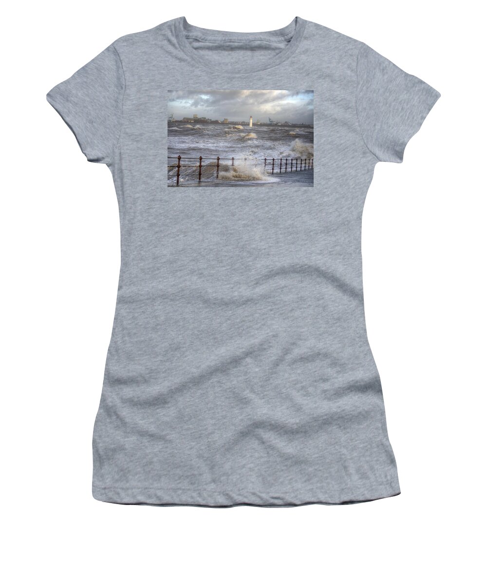 Lighthouse Women's T-Shirt featuring the photograph Waves On The Slipway by Spikey Mouse Photography