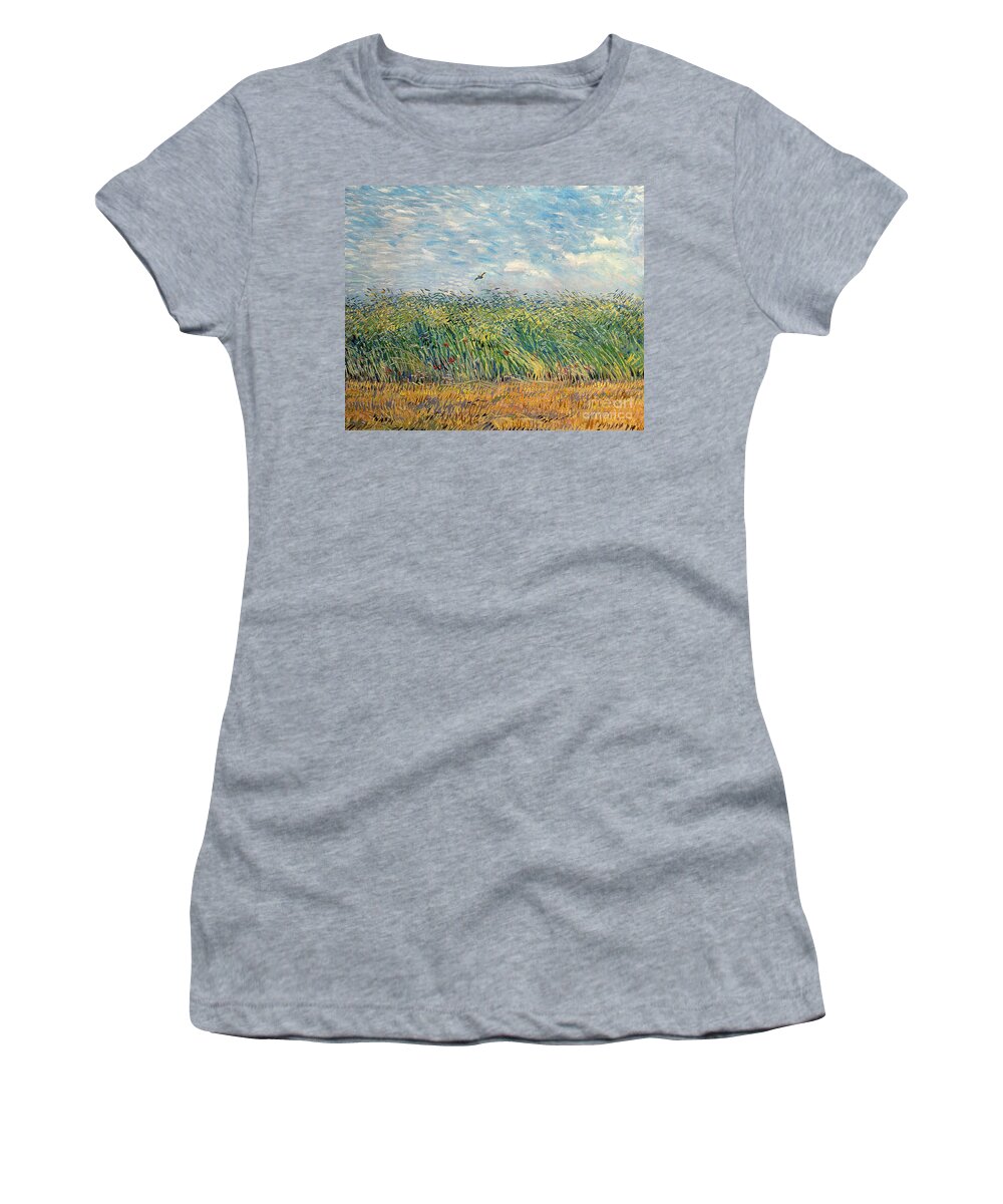 Post-impressionist Women's T-Shirt featuring the painting Wheatfield with Lark by Vincent van Gogh